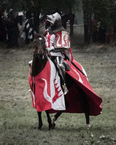 Polski rycerz na koniu.